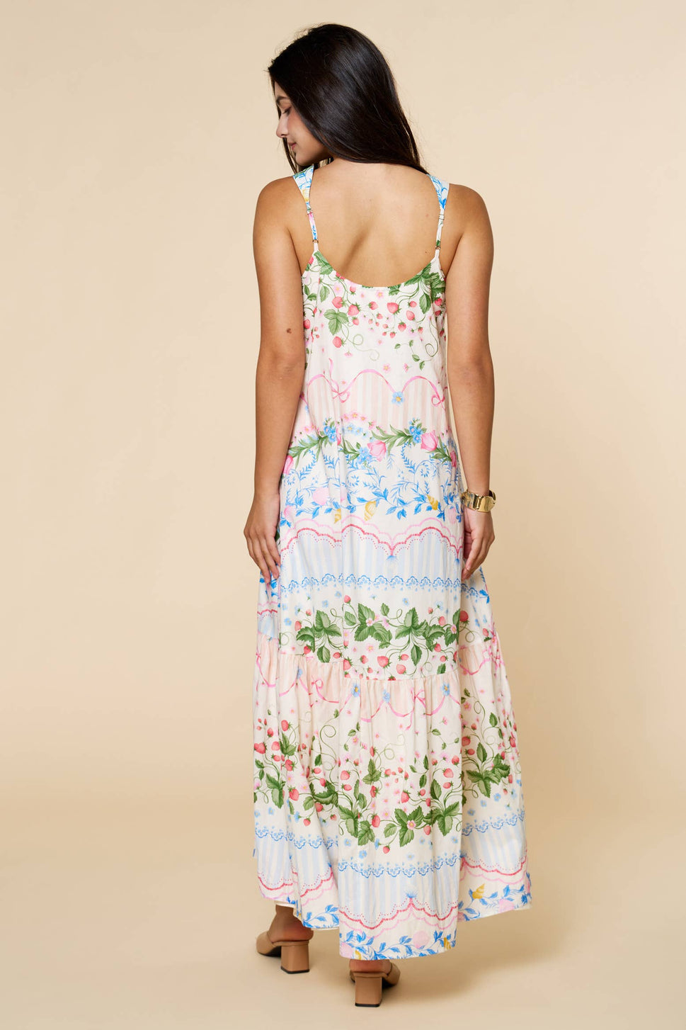 *Strawberry Print Tiered Maxi Dress
