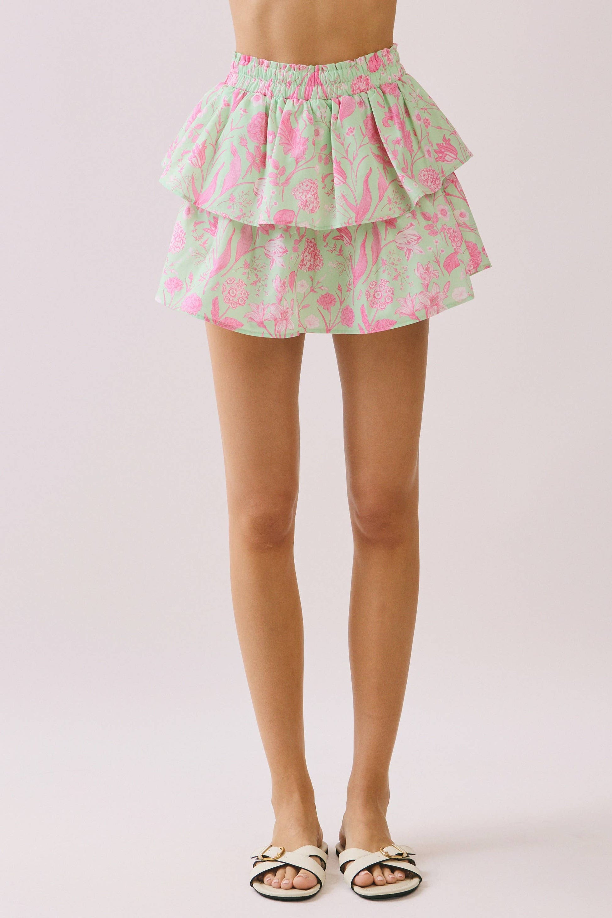 Floral Print Smocked Bodice Lace Up set