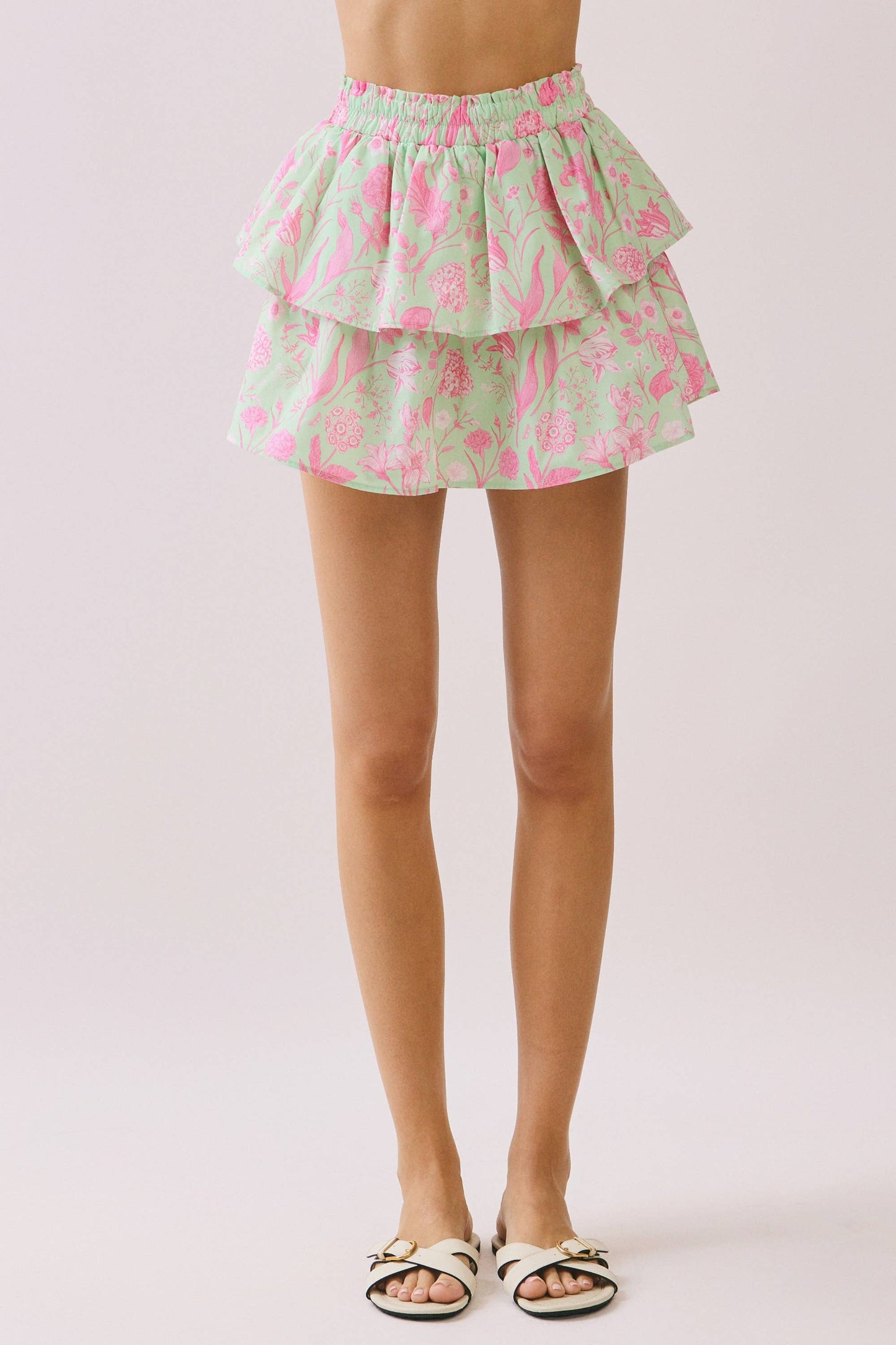 Floral Print Smocked Bodice Lace Up set