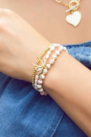 Switch Bow Knot Charm Beaded Triple Layer Bracelet Set: Gold 3 image