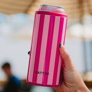 Pink and Hot Pink Striped Slim Can Cooler: Pink and Hot Pink
