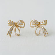 Vintage Inspired Pearl and Cubic Zirconia Bowknot Earrings