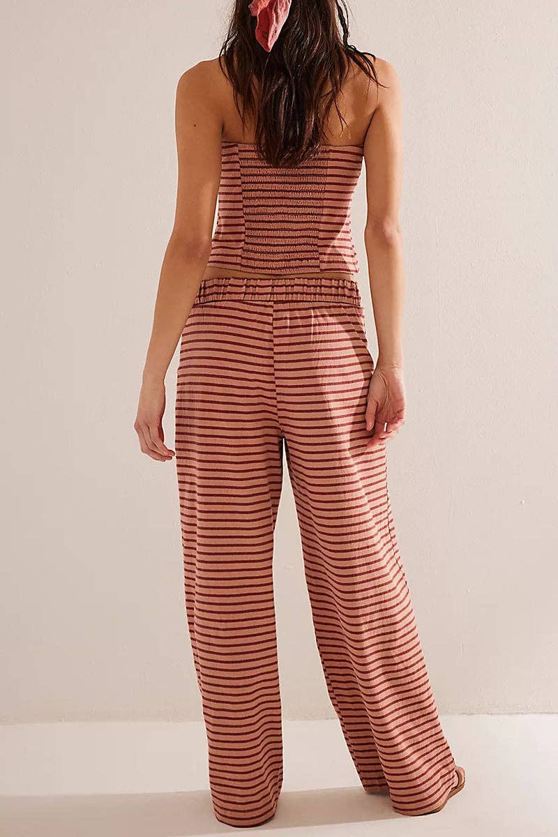 Strapless Striped Pants Set: PINK / M