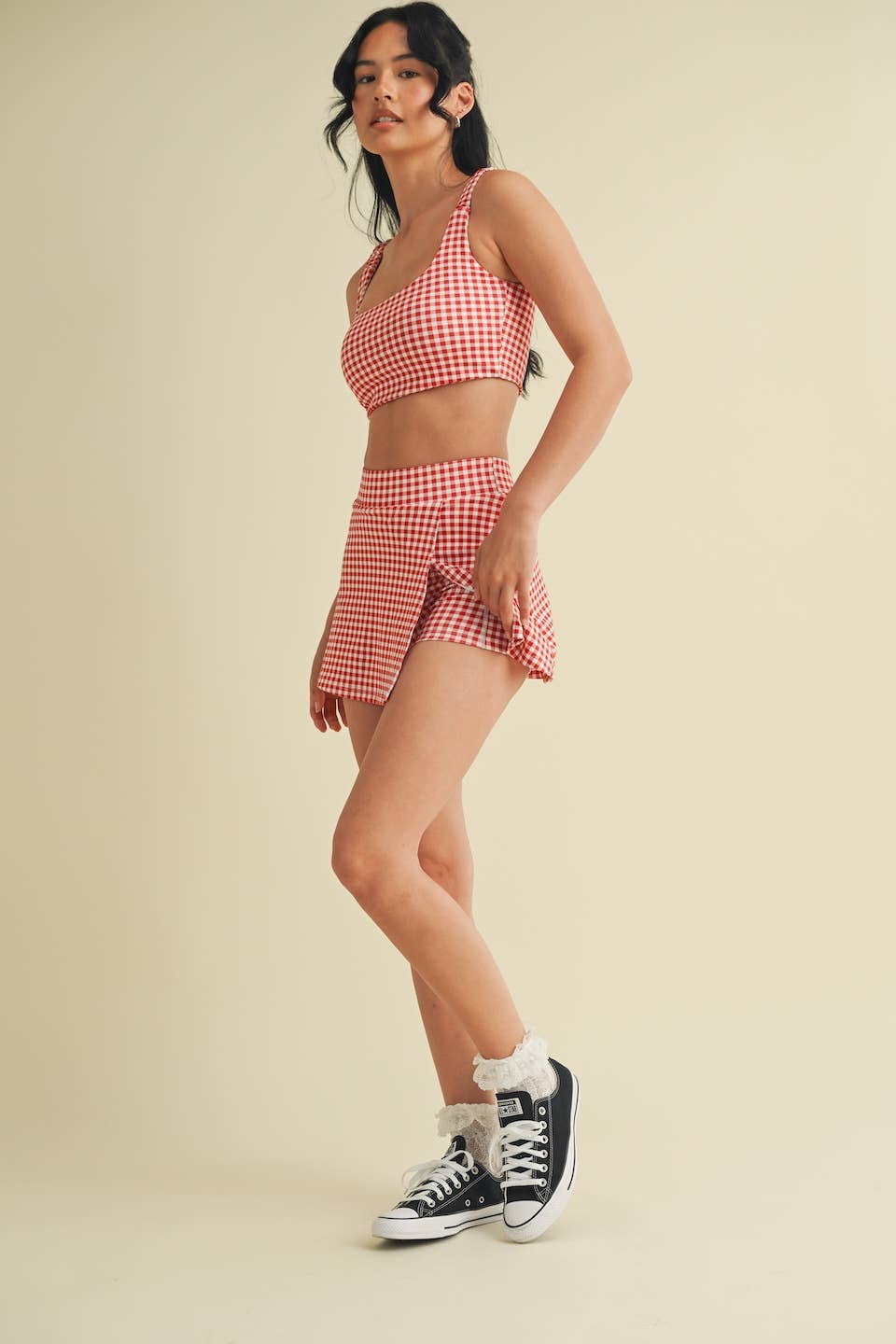 Gingham A-Line Skort: Blue / L