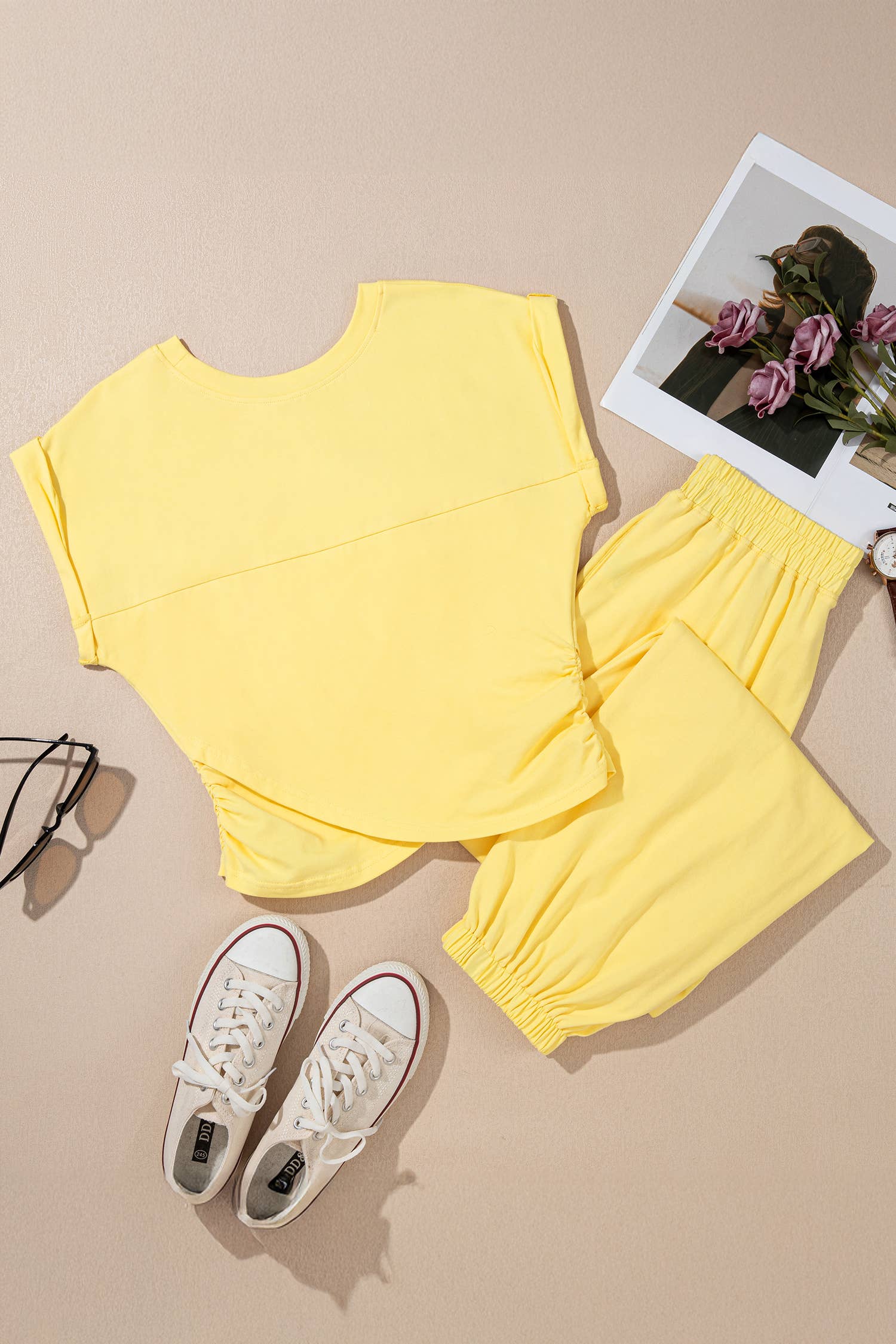 LAS Solid Color Cropped Tank Top and Jogger Pants Set