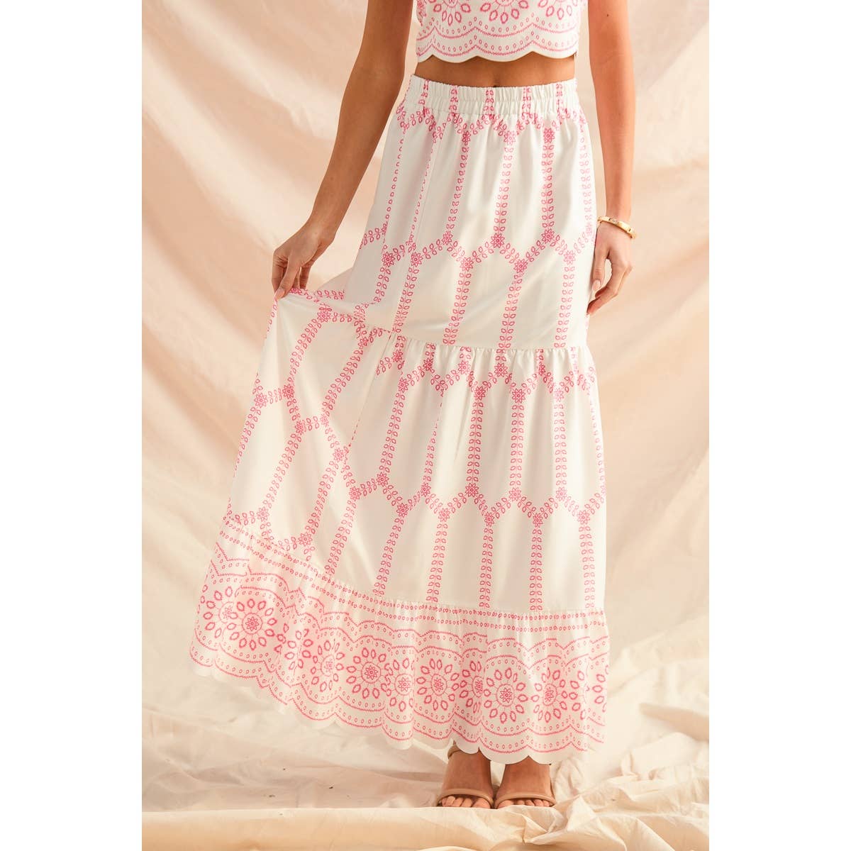 Embroidery Looking Print Woven Top & Skirt Set