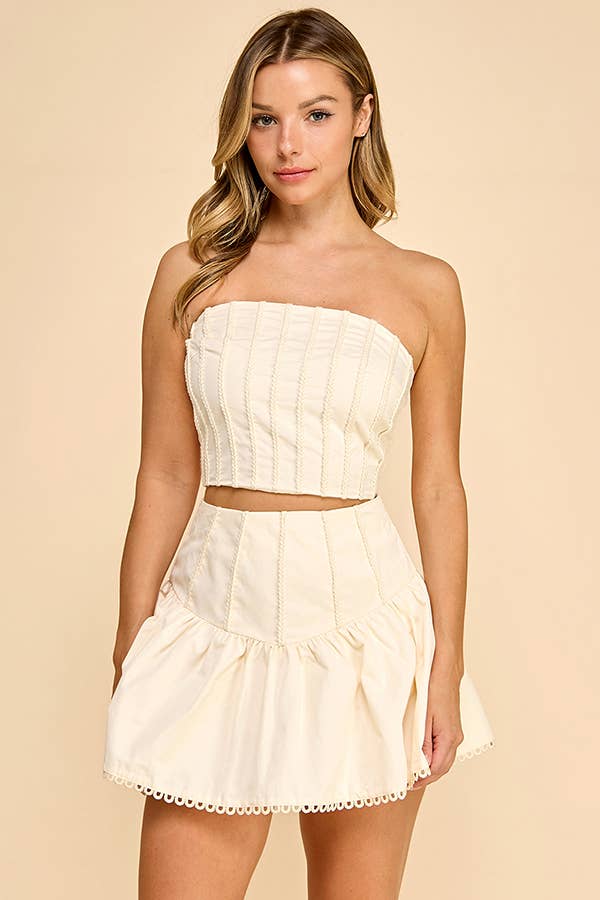 Tube top with mini skirt set in lightweight linen fabric