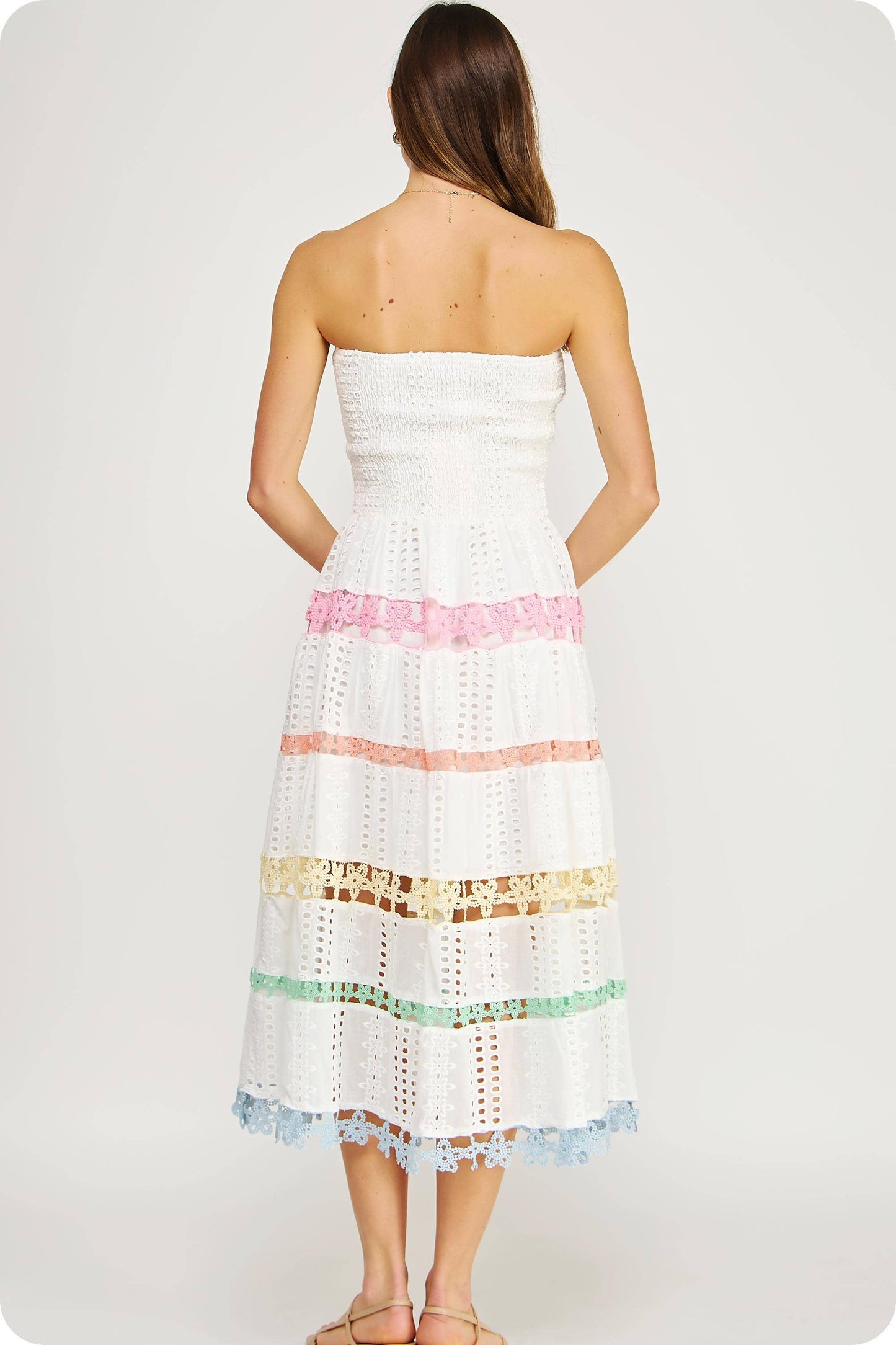 Color Block Lace Trim Midi Dress