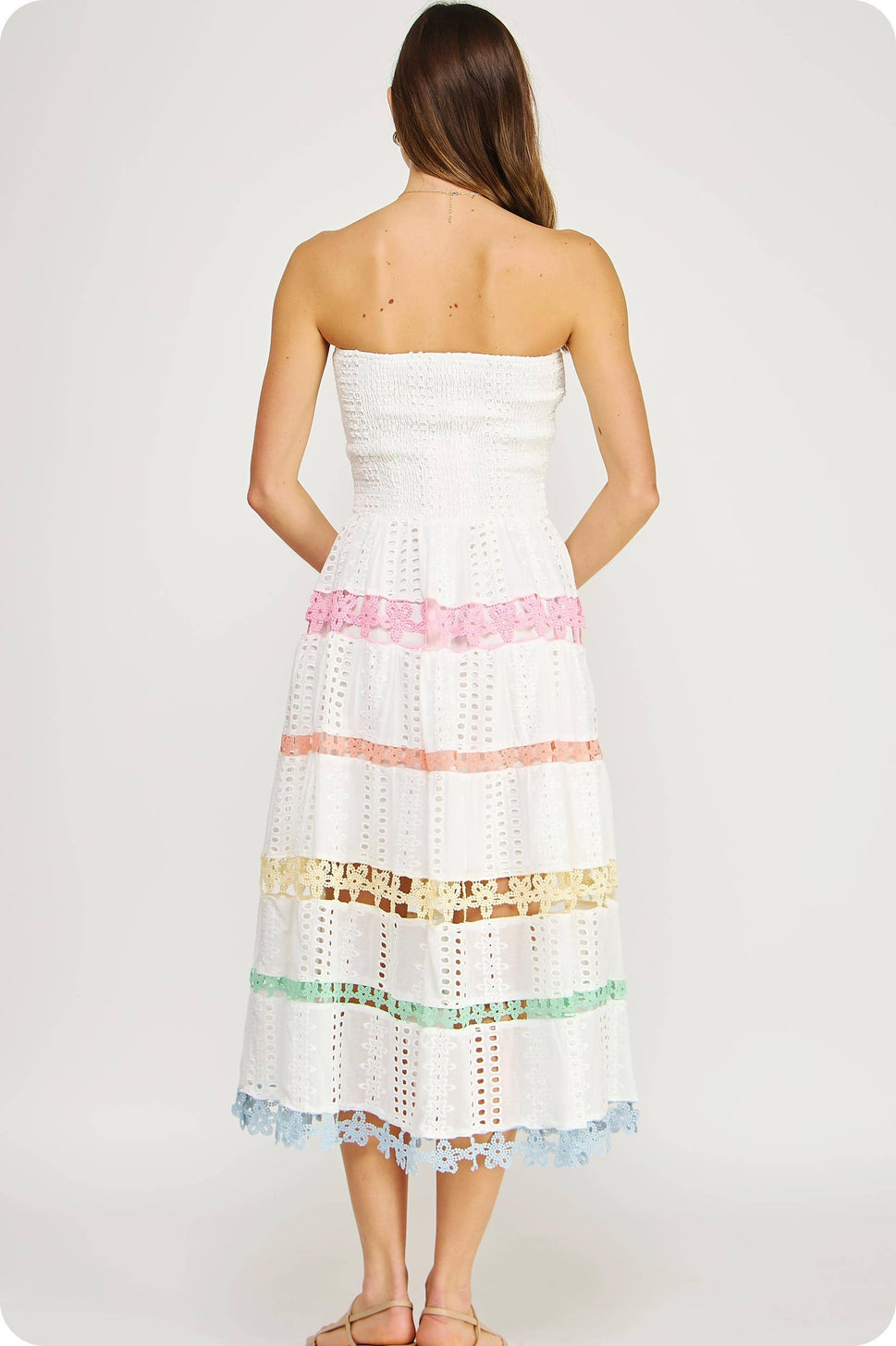 Color Block Lace Trim Midi Dress
