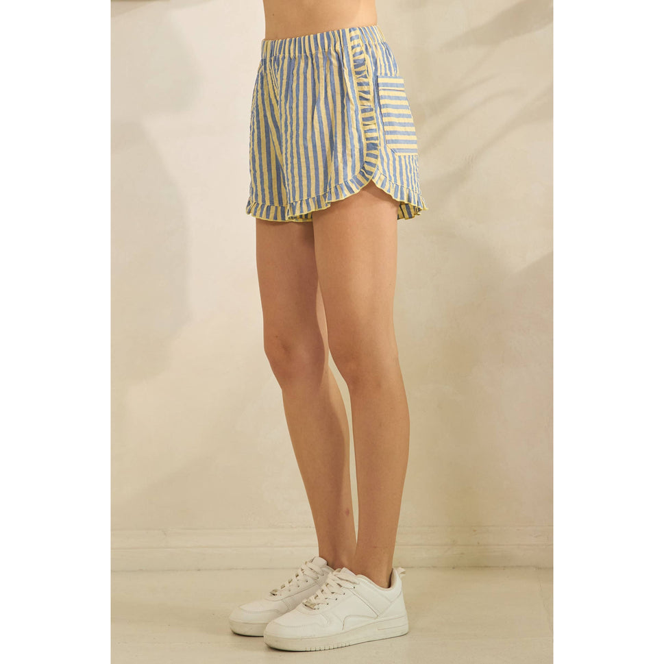 Boho Stripe Ruffle Lounge Shorts
