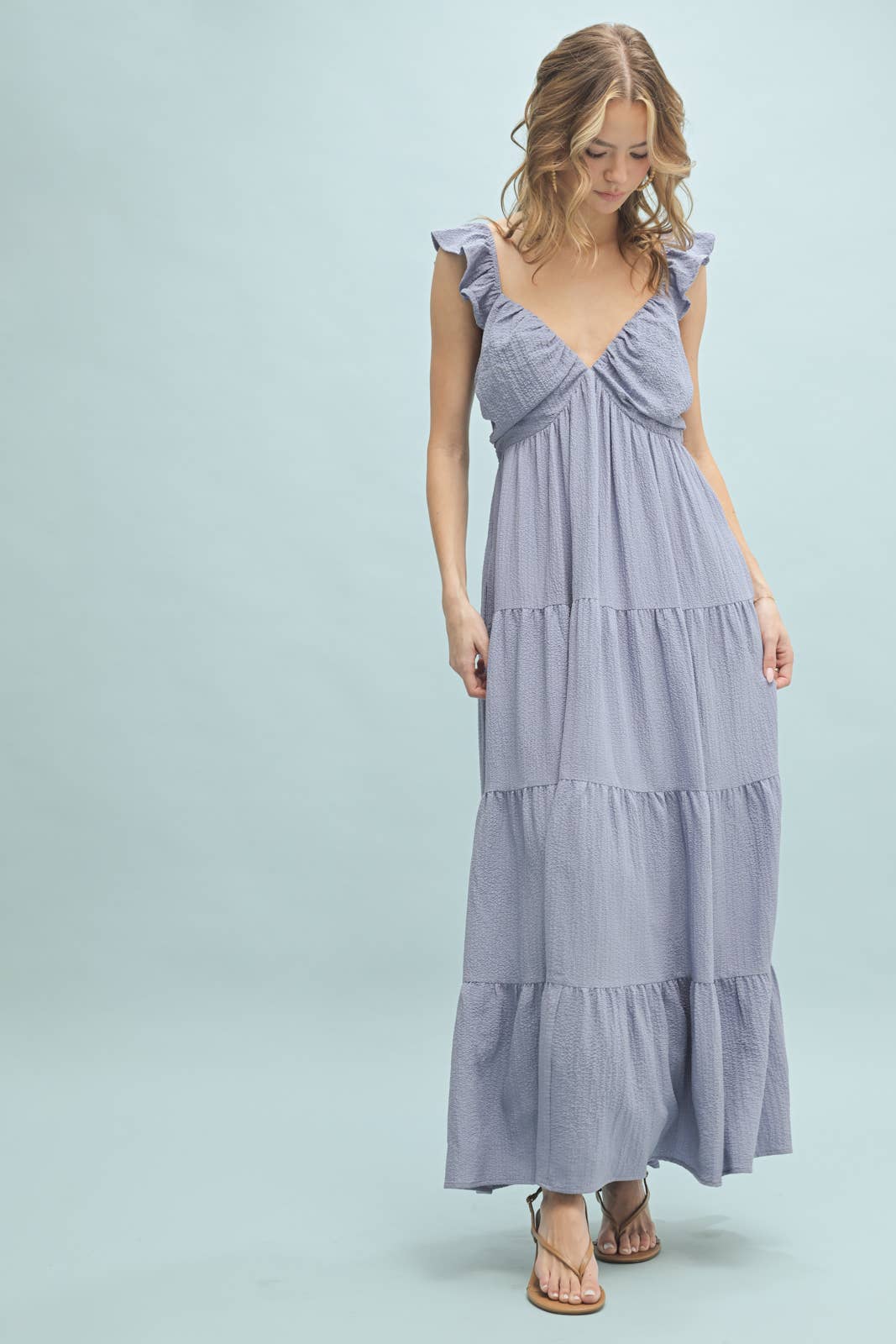 TEXTURED TIERED MIDI DRESS