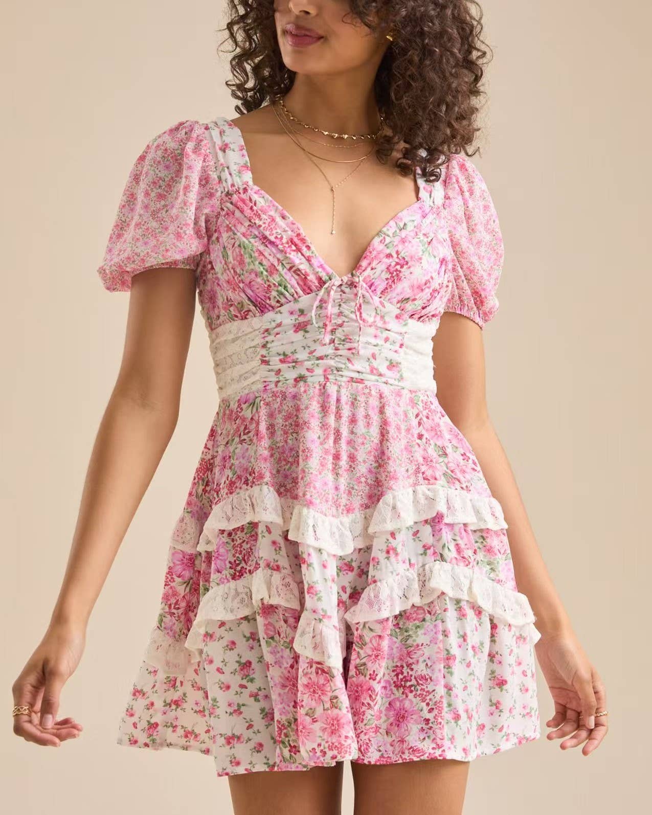 Floral Lace Smocked Dress