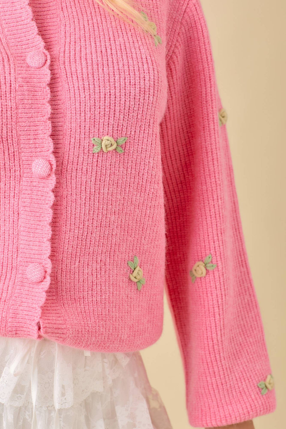3D Flower Embroidered Knit Cardigan