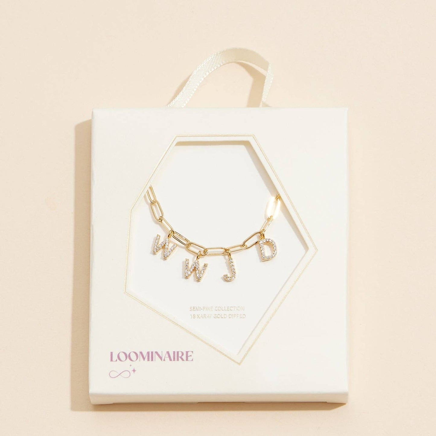 SPARKLING "WWJD" CUBIC ZIRCONIA 18K GOLD CHARM NECKLACE