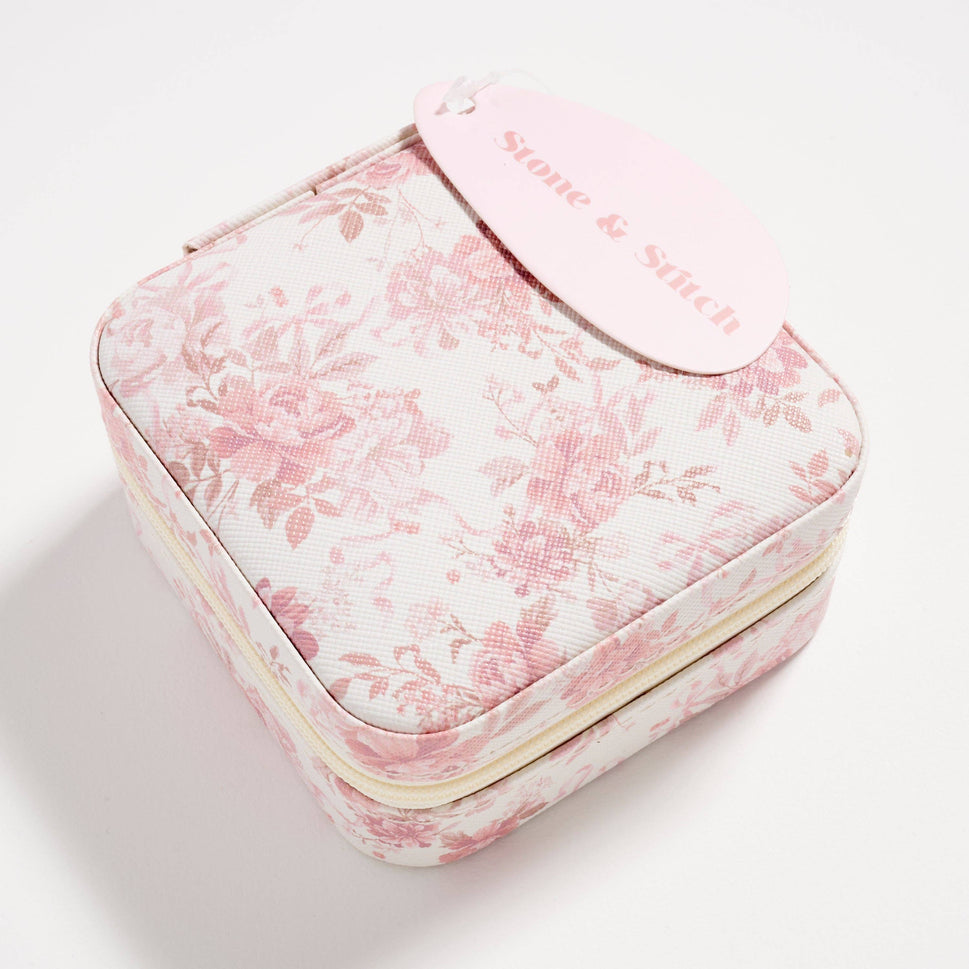 Floral Travel Jewelry Box with Mirror