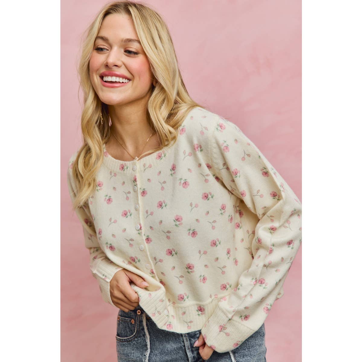 FLORAL PRINT BUTTON DOWN CARDIGAN SWEATER TOP