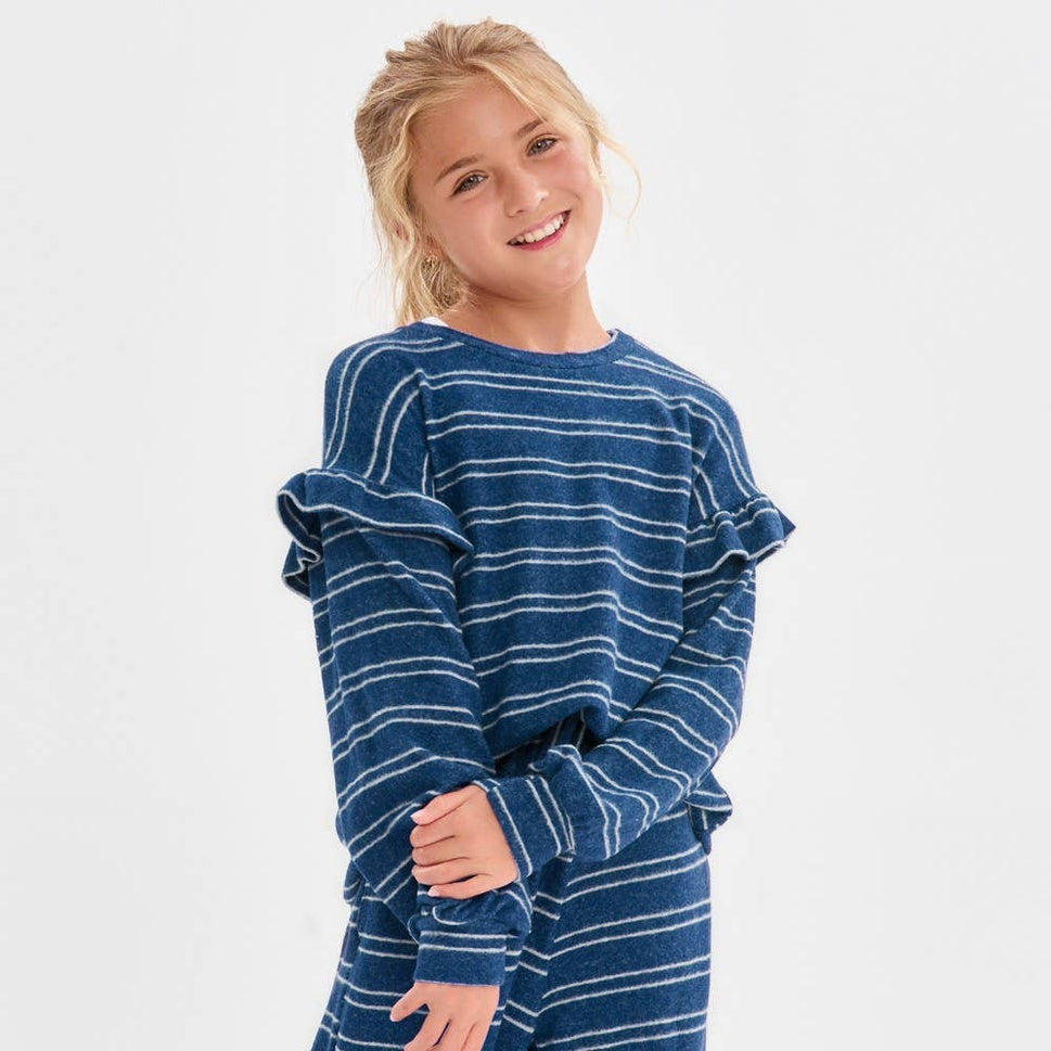 Ruffle Shoulder Brushed Knit Top