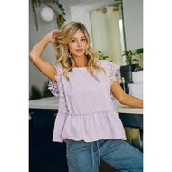 * Solid Jersey Tiered Top With Lace Sleeve