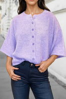 Switch *Chic 3/4 Sleeve Button Down Sweater Cardigan Purple 3 image