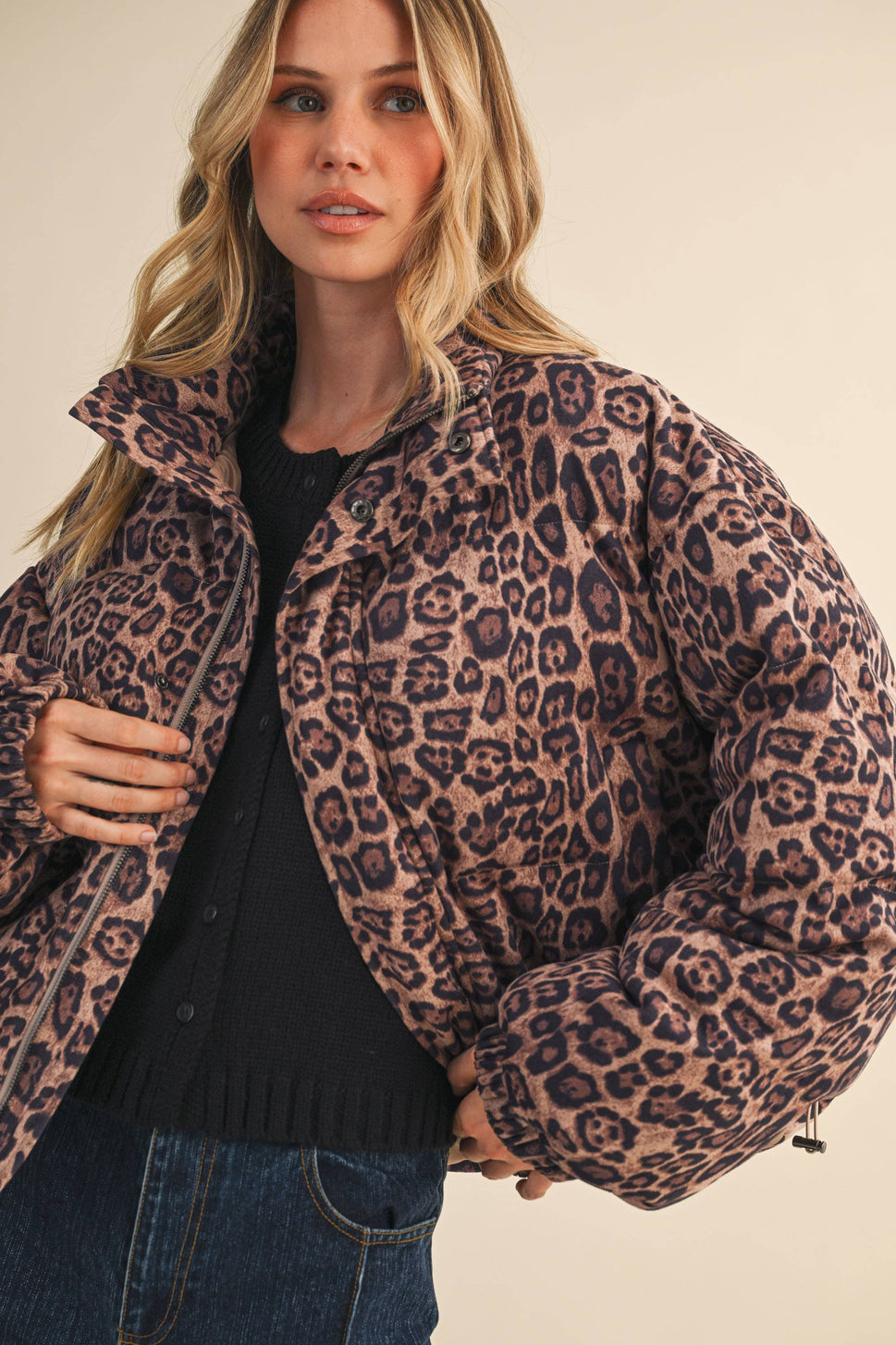 LEOPARD PRINTED CROPPED PUFFER JACKET LEOPARD / ML