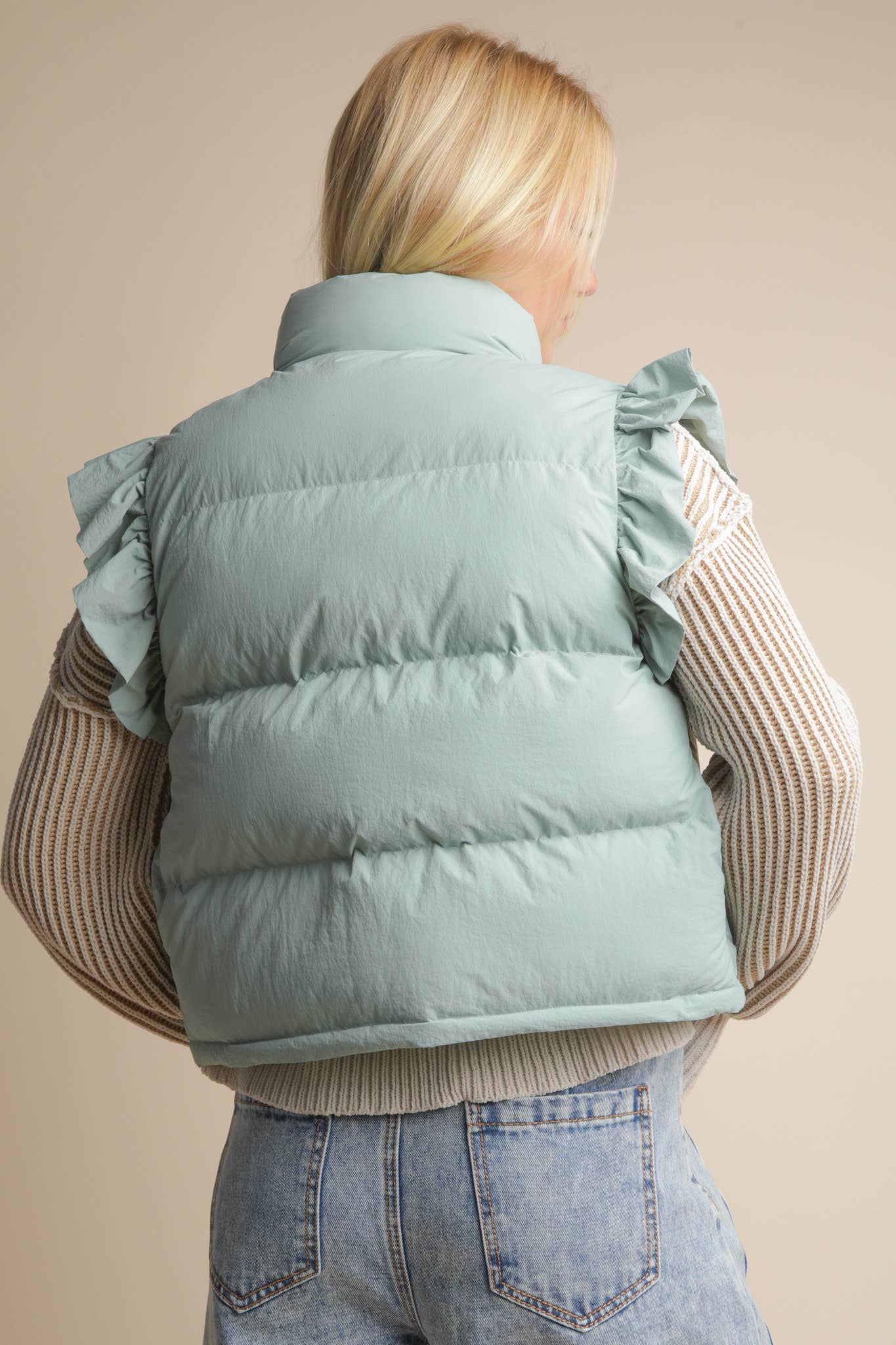FRONT ROW RUFFLE SLEEVE PUFFER VEST