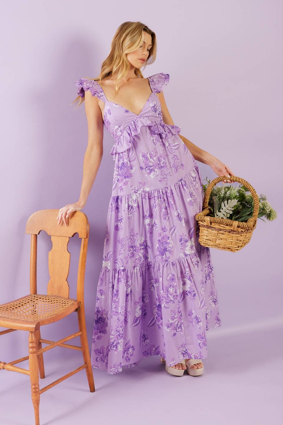 A printed woven maxi dress purple