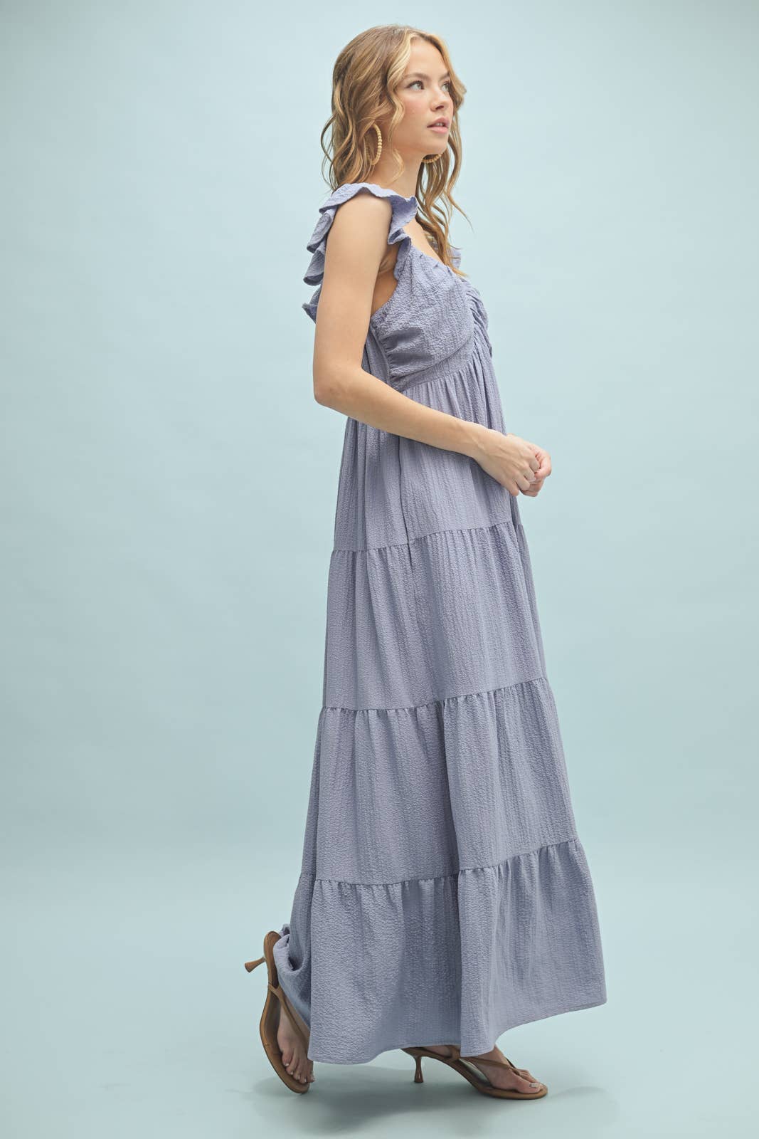TEXTURED TIERED MIDI DRESS
