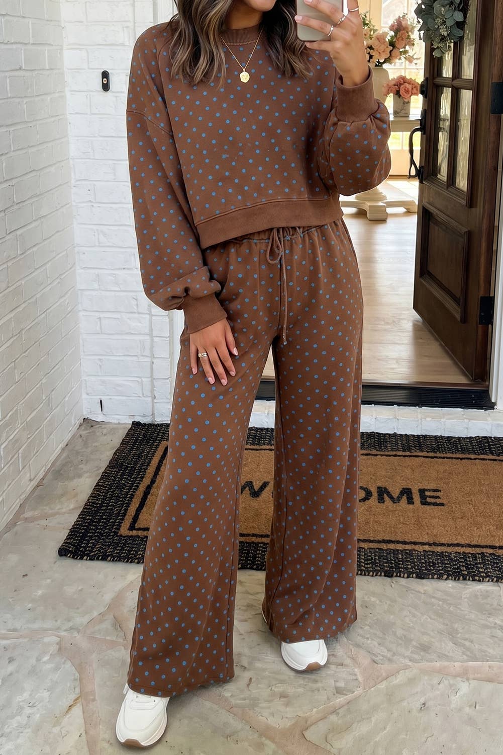 LAS Polka Dot Casual Shift Drawstring Pants Set