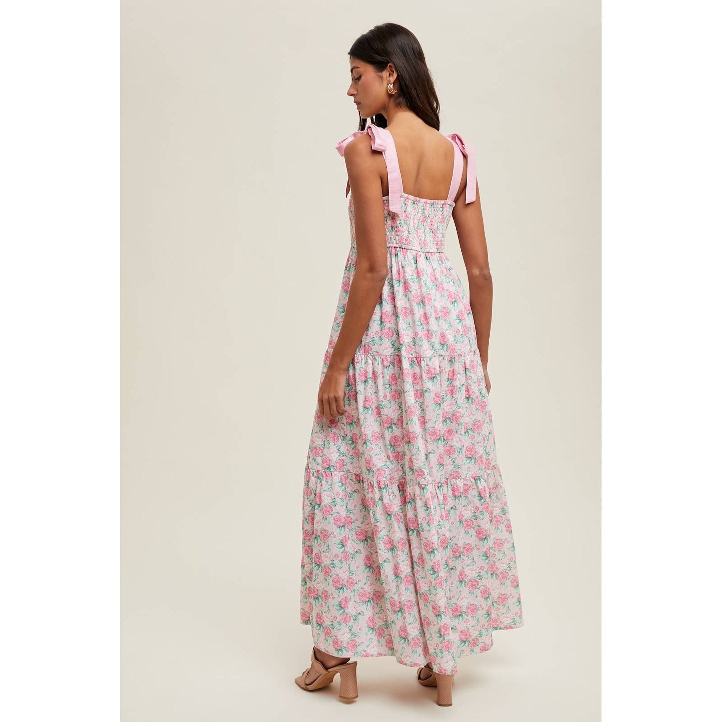 FLORAL SELF TIE SHOULDER MIDI DRESS / WL25-