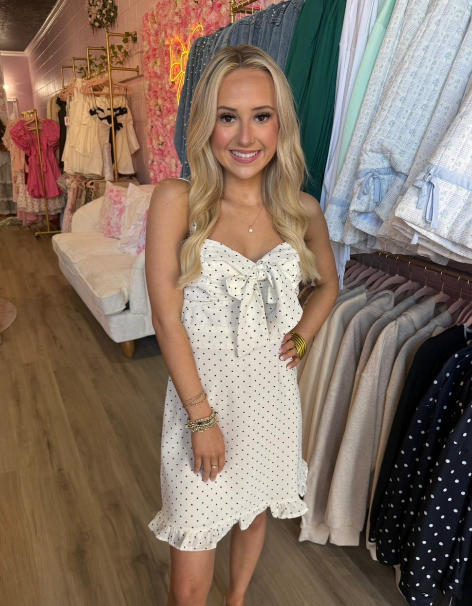 Caroline Polka Dot Dress: Cream/Black