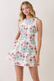 Floral Print Decorative Button Front Mini Dress