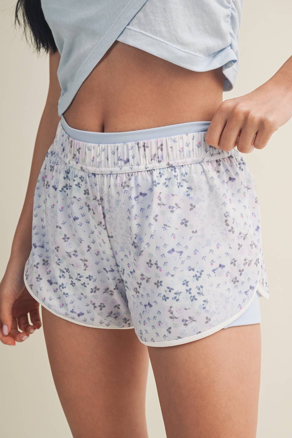 Patchwork Print Double Layer Nylon Shorts