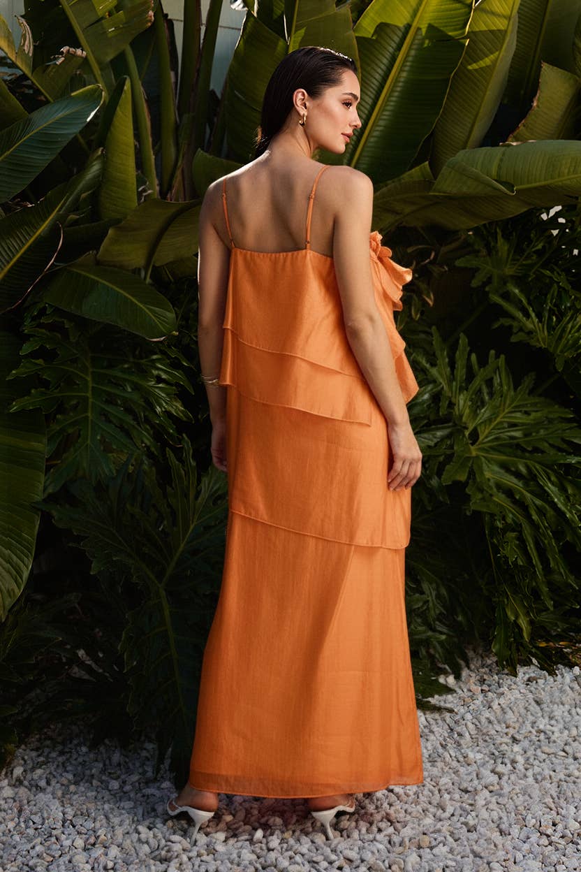 floral applique tiered maxi dress