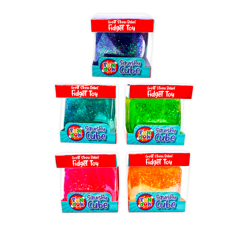 Fun Doh Squish & Squeeze Sparkle Cube Fidget Toy- 12/Display: Wholesale Price
