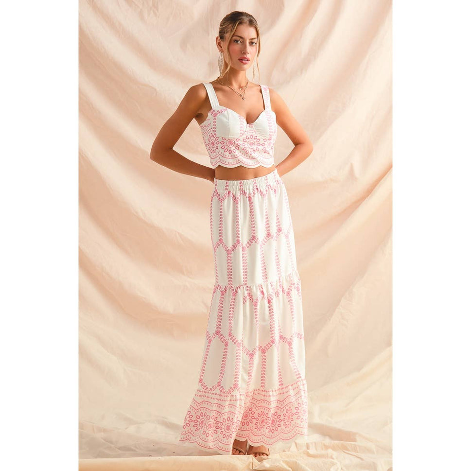 Embroidery Looking Print Woven Top & Skirt Set