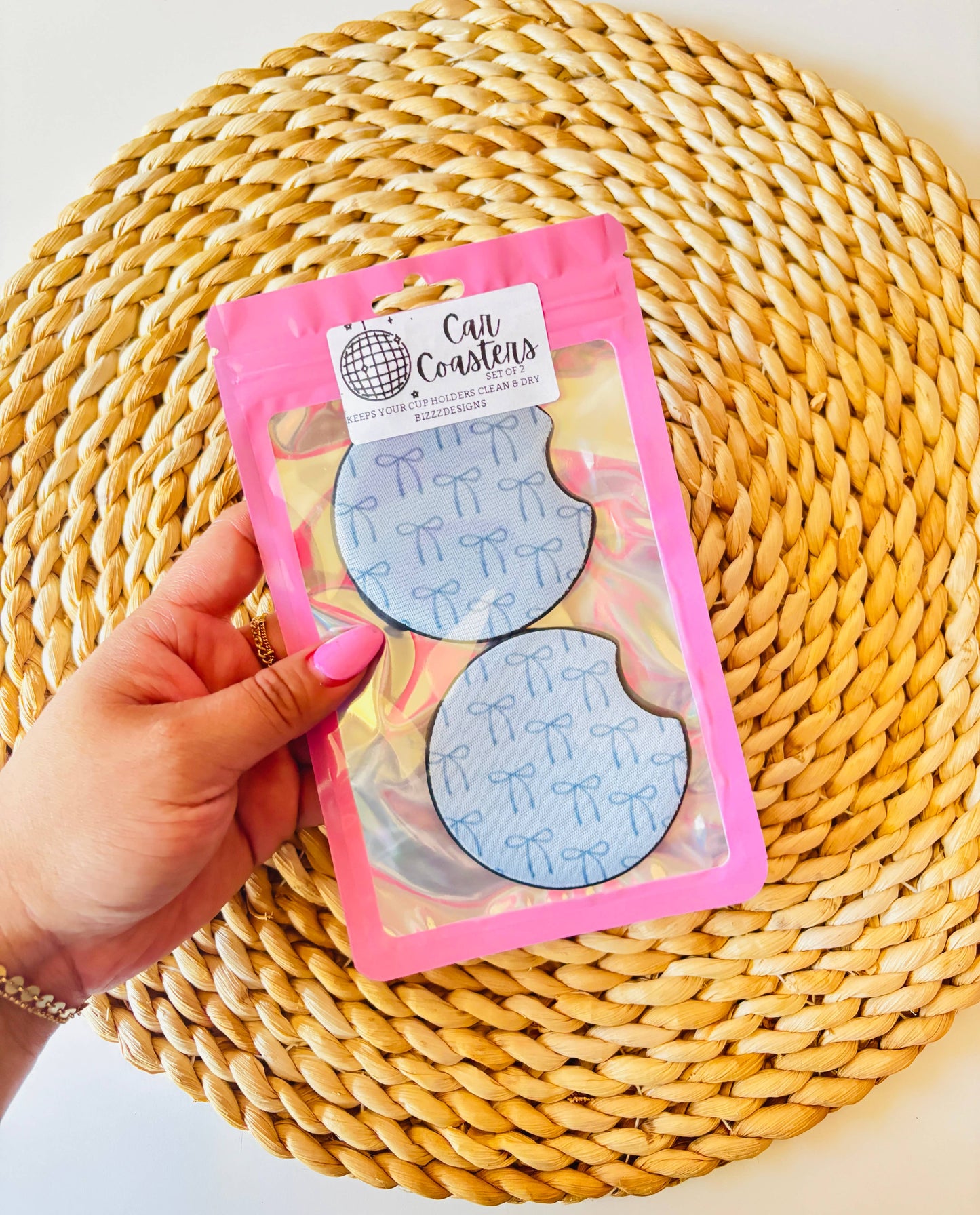 Blue Bow Coquette Car Coasters | Bow Car Coasters Set of 5