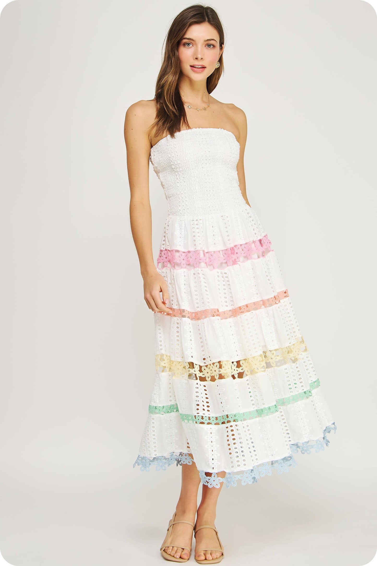 Color Block Lace Trim Midi Dress