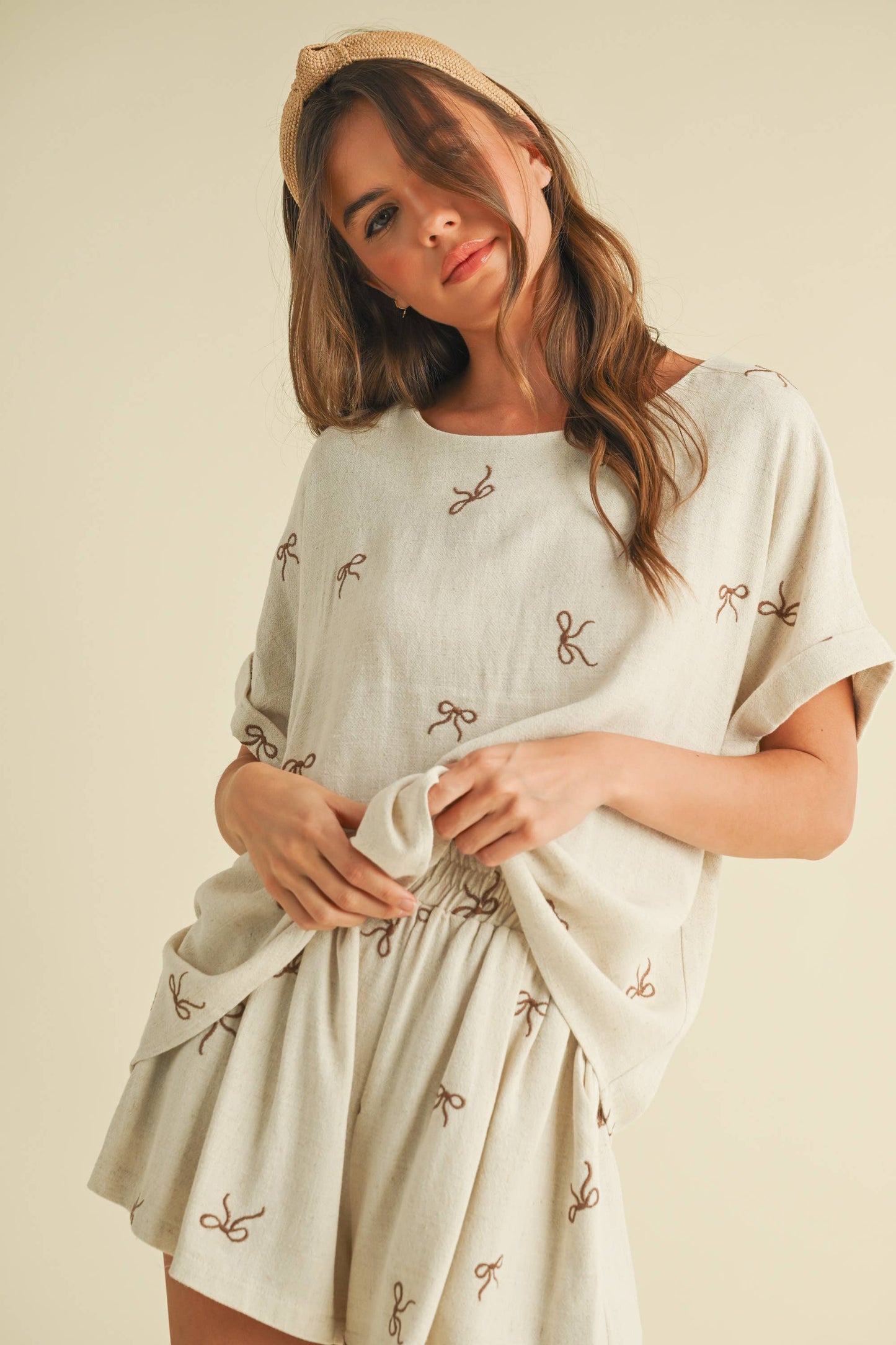 OVERSIZED SHORT SLEEVE TOP WITH BELTED SHORTS SET