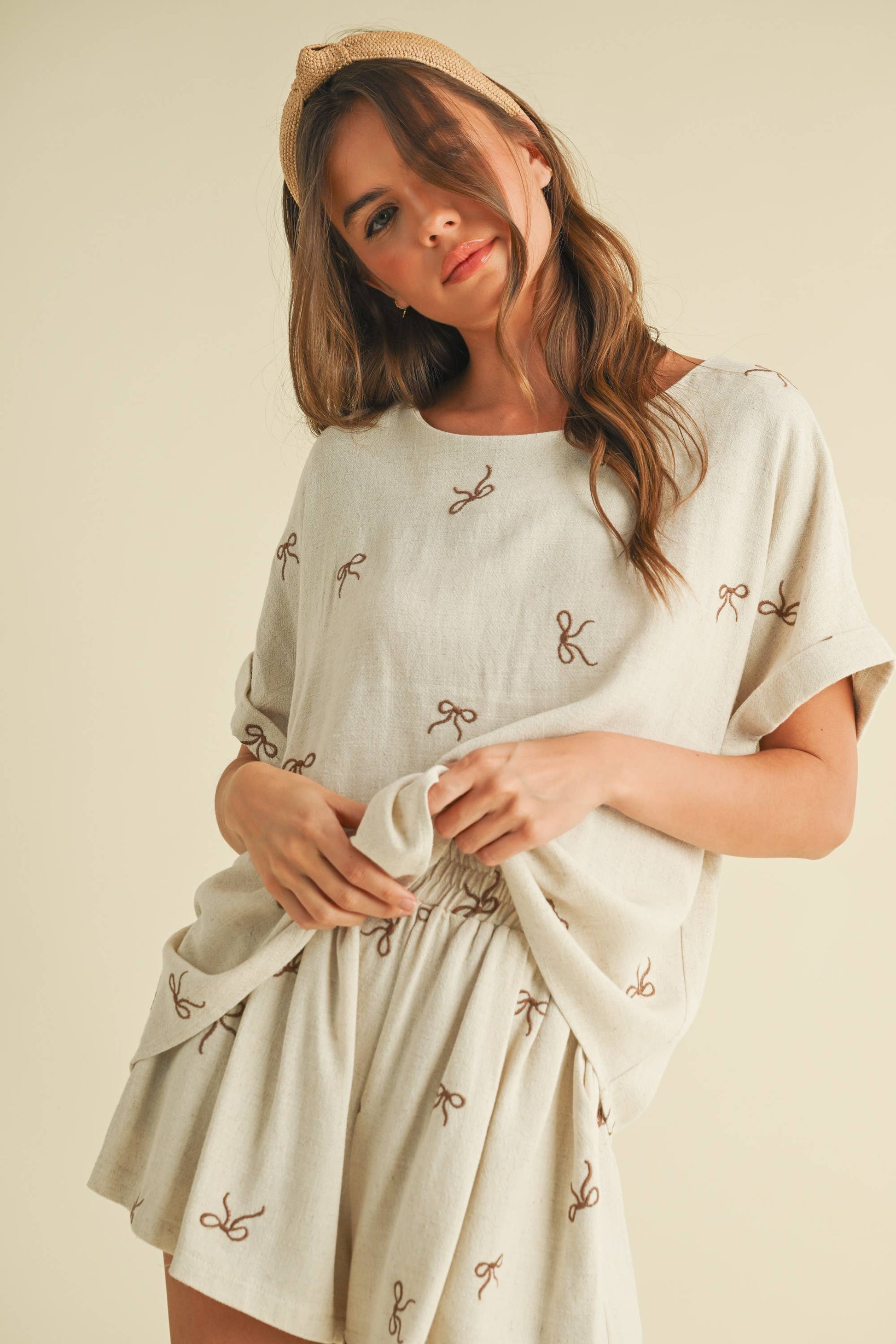 OVERSIZED SHORT SLEEVE TOP WITH BELTED SHORTS SET
