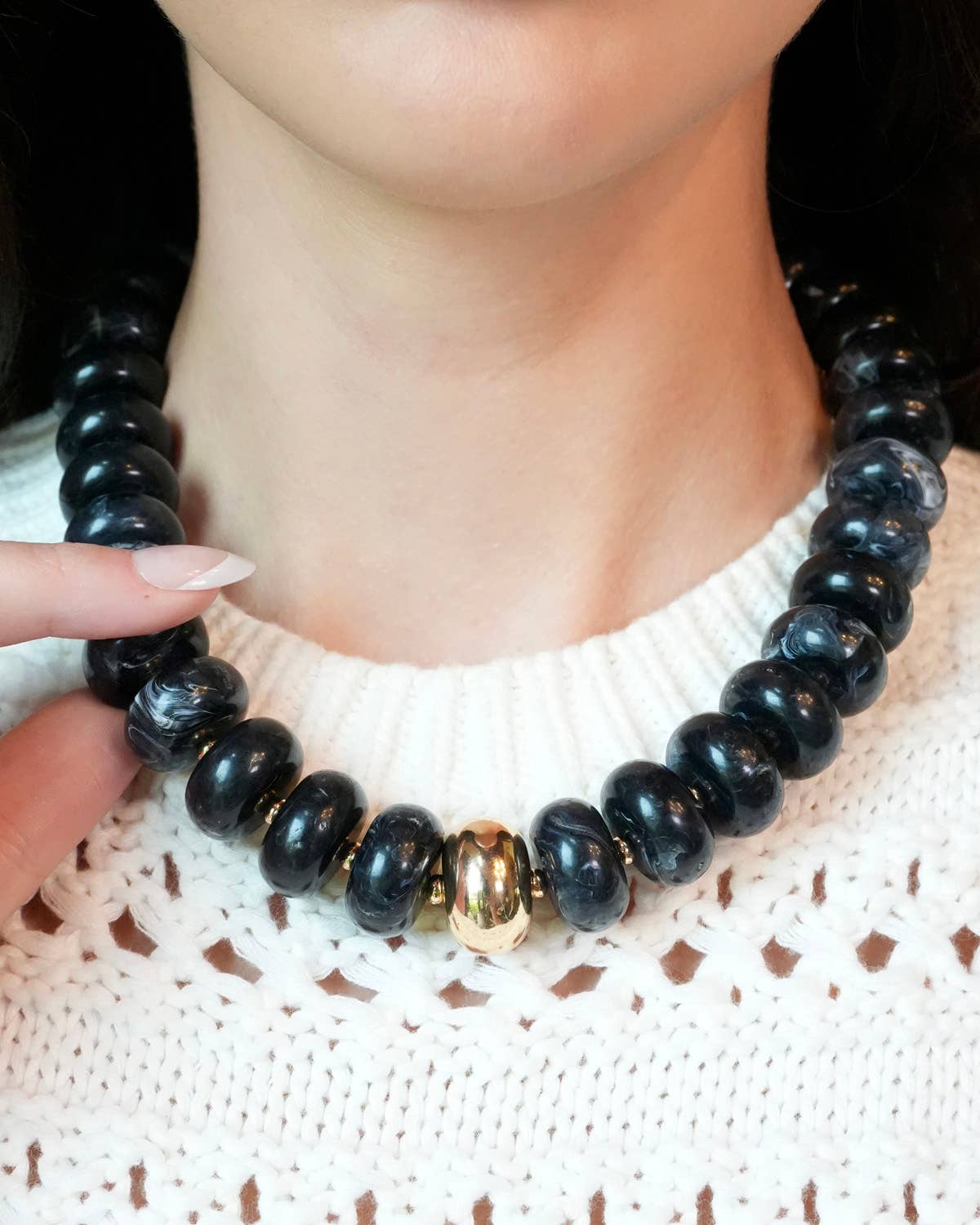 San Sebastian Beaded Resin Necklace: Black