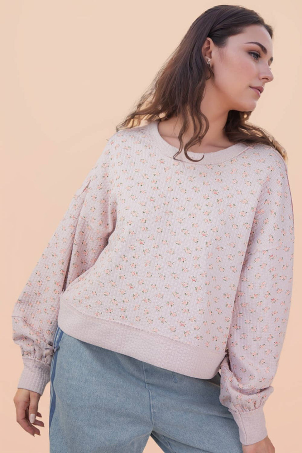 Blush Floral  Oversized Knit Top