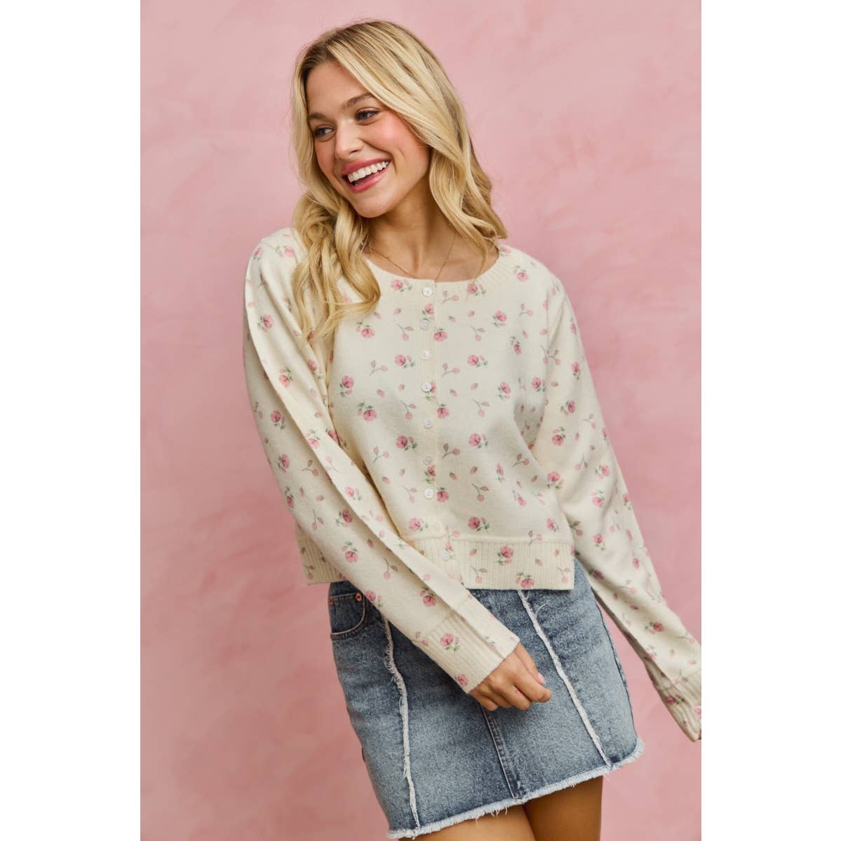 FLORAL PRINT BUTTON DOWN CARDIGAN SWEATER TOP