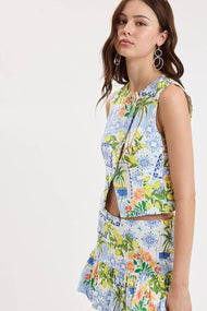 BREEZY TROPICAL SLIT VEST TOP & MINI SKORT SET