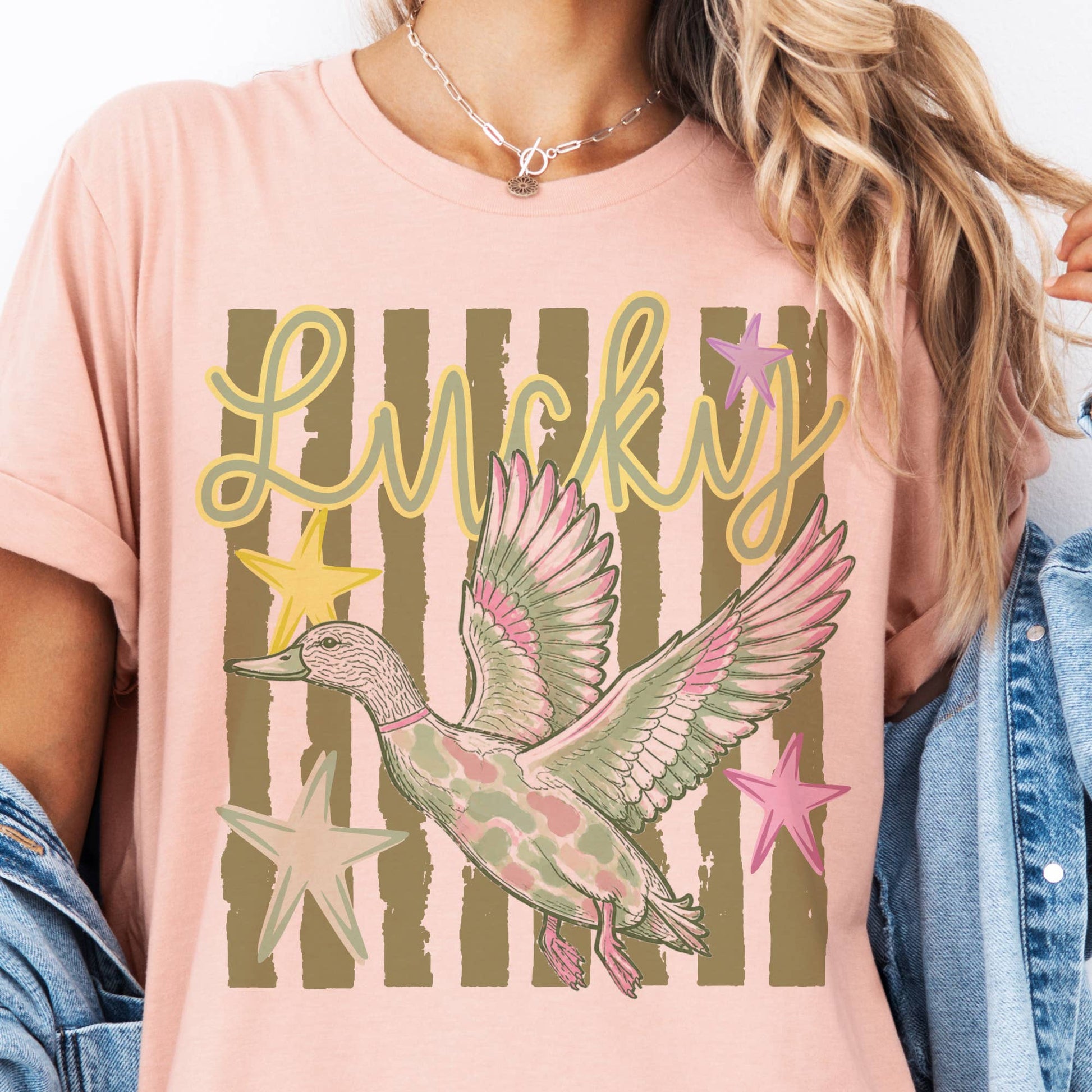 Lucky Duck Preppy Camo Sarcastic Retro Graphic Tee