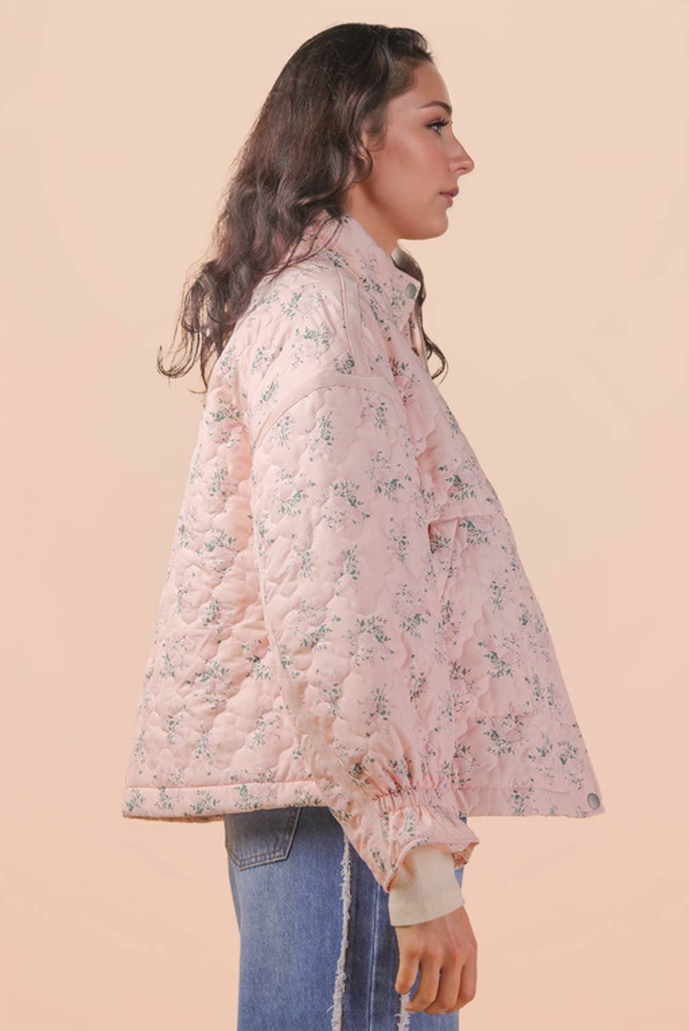 Floral Print Quilted Oversized Casual Jacket