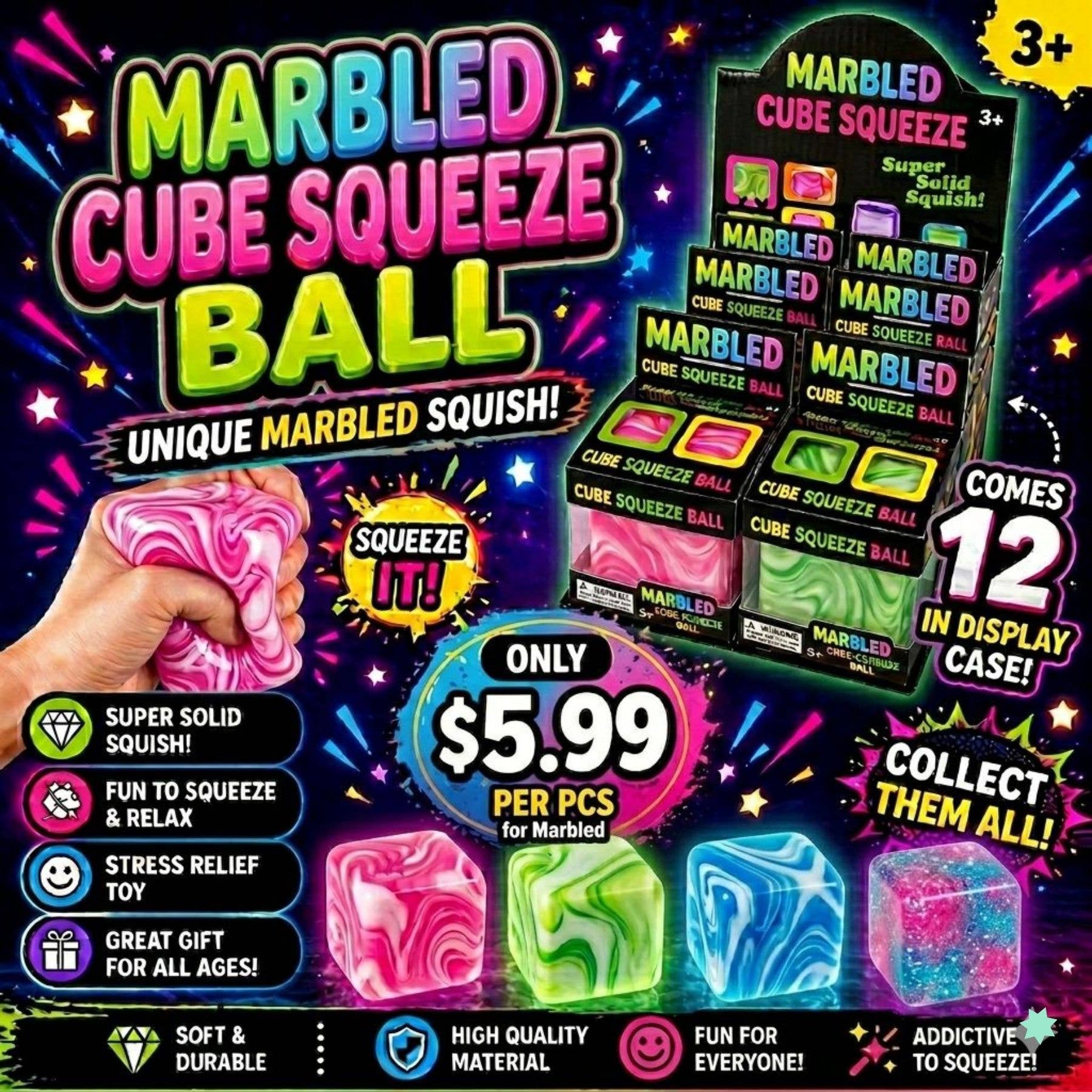 Marbled Cube Squeeze  – Viral Swirl Cubes