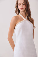 Switch Tweed Pearl Embellished Trim A Line Halter Dress 2 image