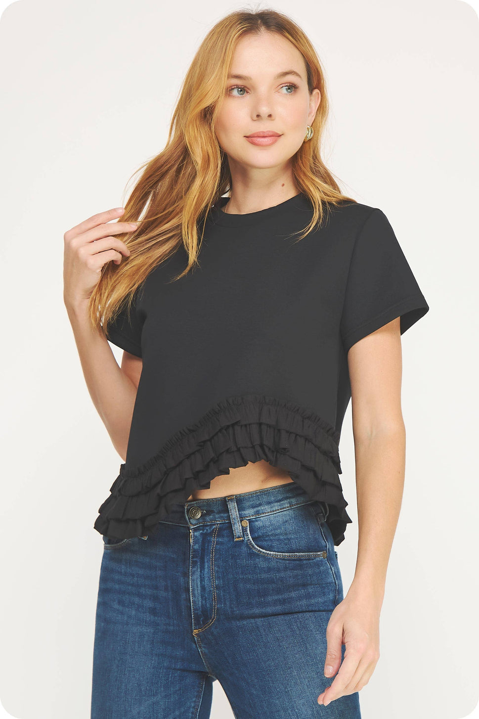 Ruffle Frill Asymmetric Hem Top