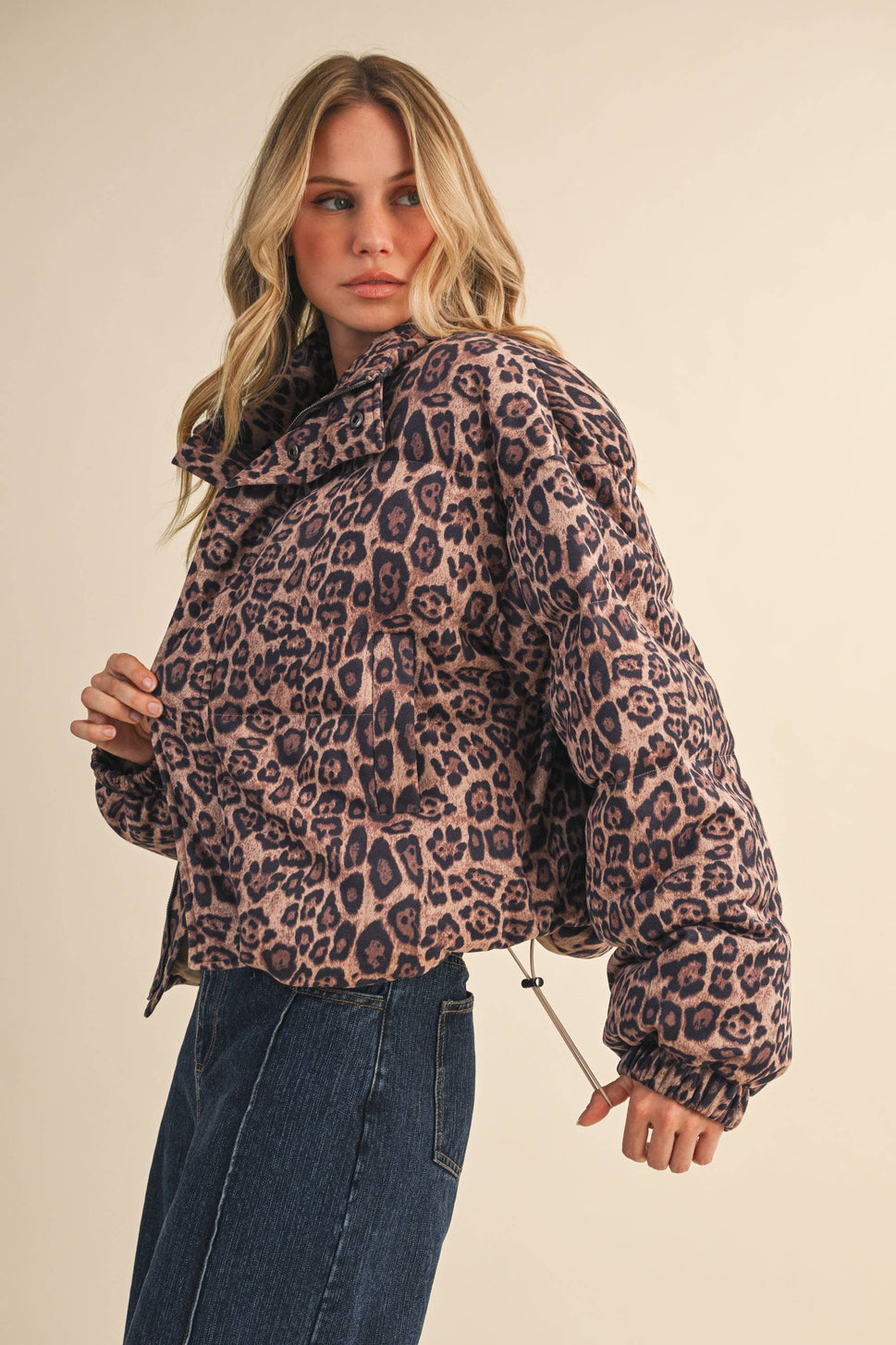 LEOPARD PRINTED CROPPED PUFFER JACKET LEOPARD / ML