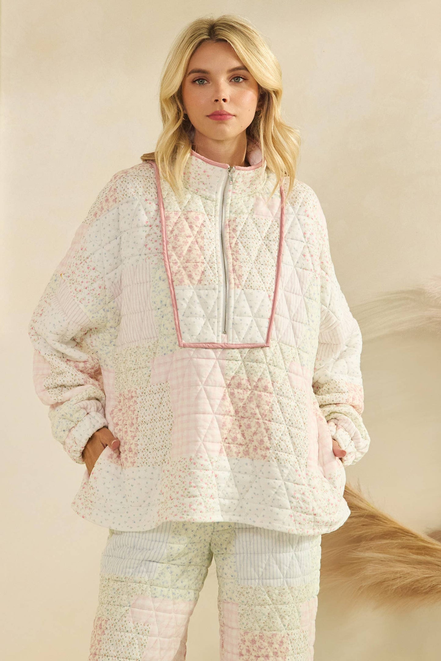 Floral textured quarter zip